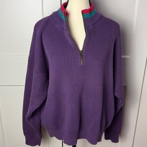 Vintage Eddie Bauer quarter zip heavyweight knit sweater 100% cotton ribbed 90s